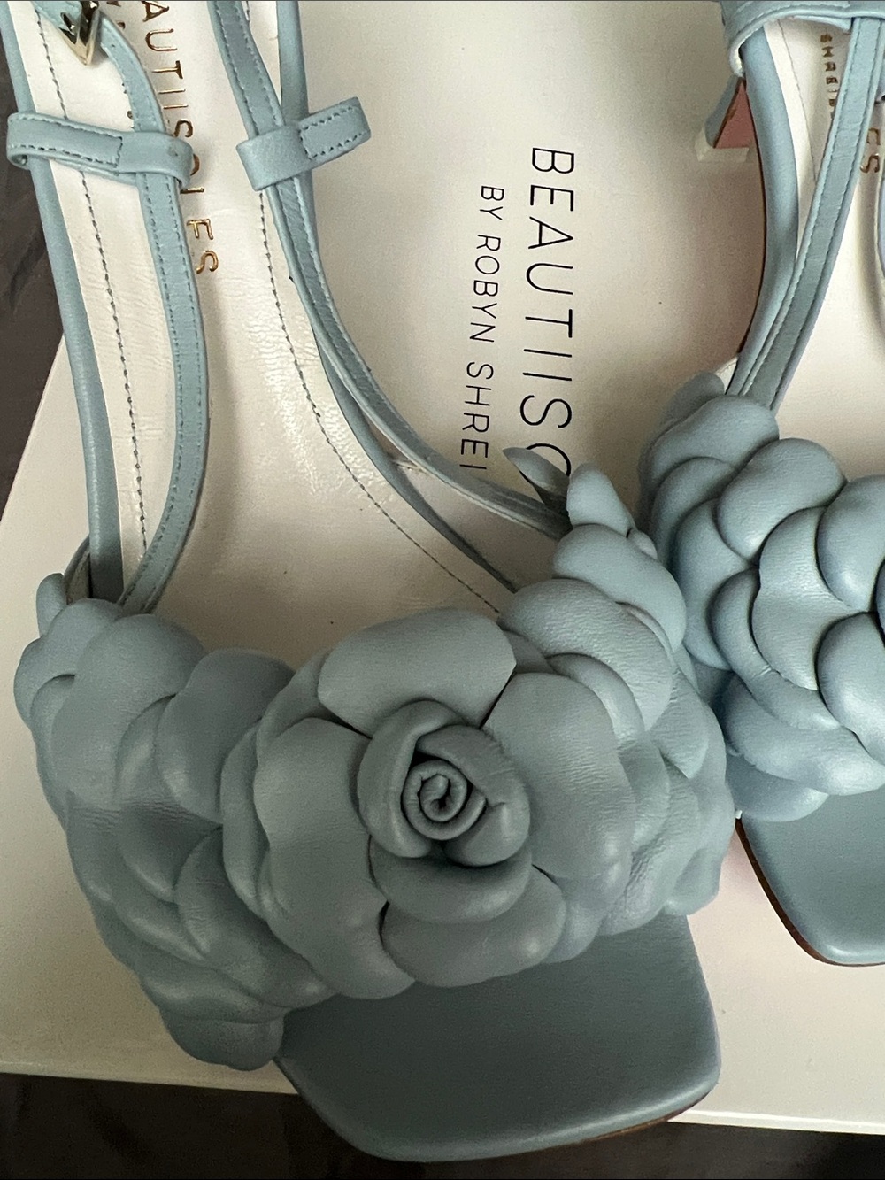 Beautiisoles Pale Blue Braided Flower Slingback Heels - Picture 5 of 5